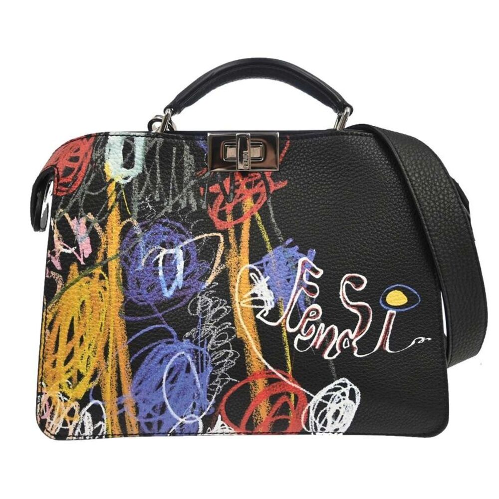 Fendi Peekaboo Iseeu Printed Leather Black Leather Handbag